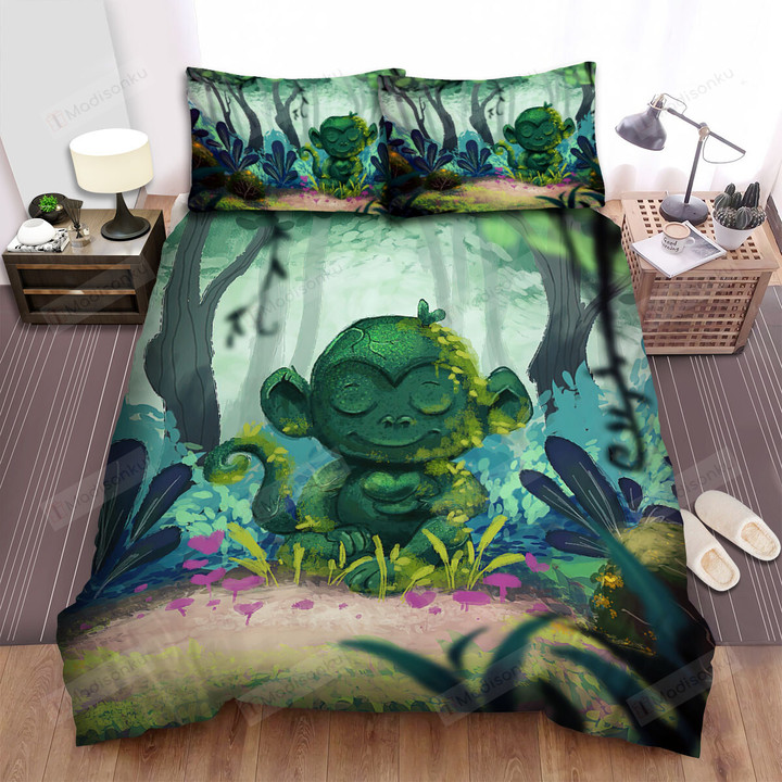 The Monkey Statue Bed Sheets Spread Duvet Cover Bedding Sets