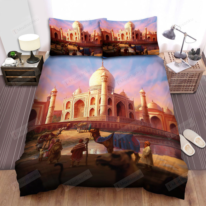 Taj Mahal Indian People Bed Sheets Spread Comforter Duvet Cover Bedding Sets