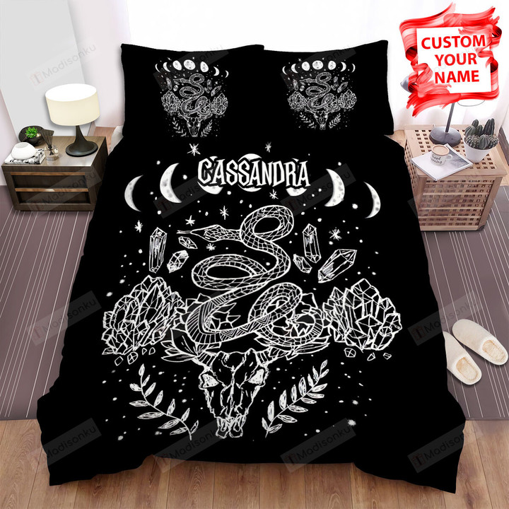 Personalized Moon Phases Snakes And Crystals Witchy Design Bed Sheets Spread Comforter Duvet Cover Bedding Sets
