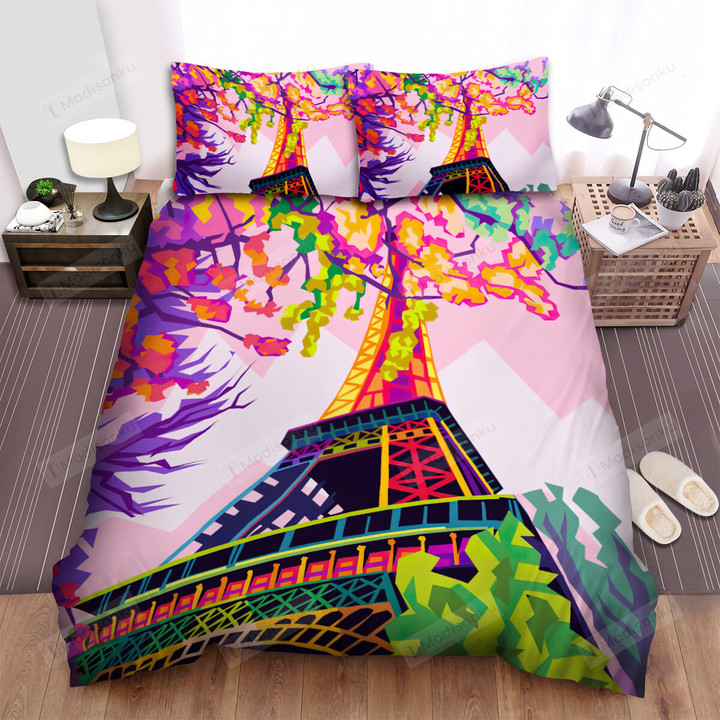 Eiffel Tower Colorful Illustration Bed Sheets Spread Comforter Duvet Cover Bedding Sets