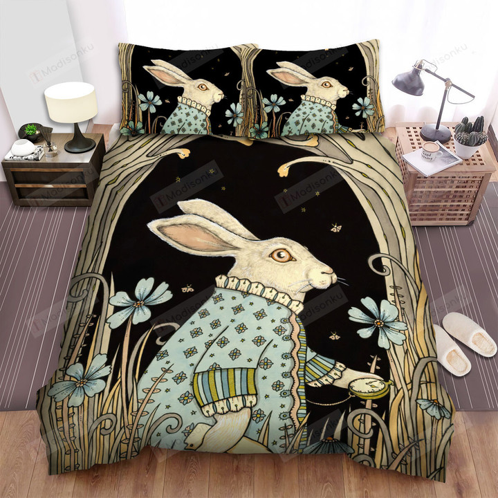 The Wild Animal - The Rabbit Holding A Pocket Watch Bed Sheets Spread Duvet Cover Bedding Sets