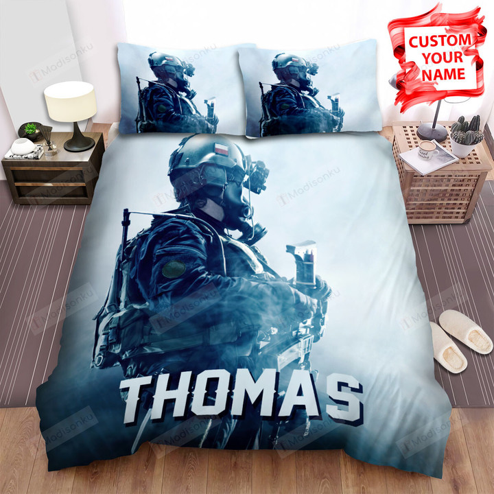 Army Military Soldier Smoke Blue Dark Bed Sheets Spread Comforter Duvet Cover Bedding Sets