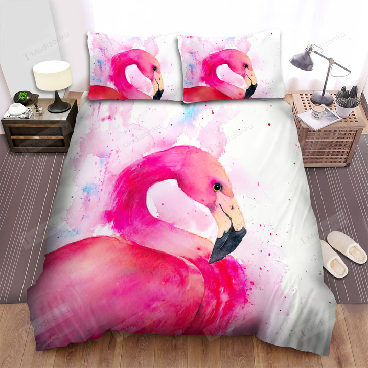 The Beautiful Creature - Pink Watercolor Flamingo Bed Sheets Spread Duvet Cover Bedding Sets