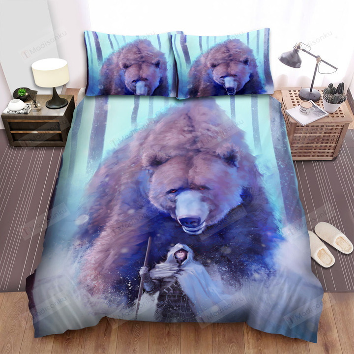 The Wild Animal - The Giant Bear Behind The Man Bed Sheets Spread Duvet Cover Bedding Sets