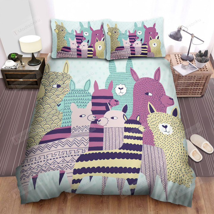 The Wild Animal - The Alpaca Herd Illustration Bed Sheets Spread Duvet Cover Bedding Sets
