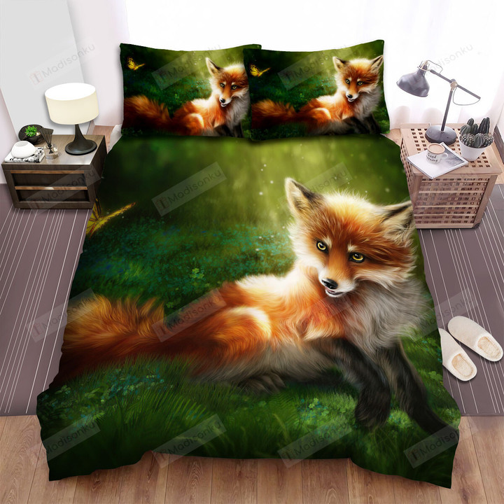 The Wildlife - The Butterfly Flying Toward The Fox Bed Sheets Spread Duvet Cover Bedding Sets