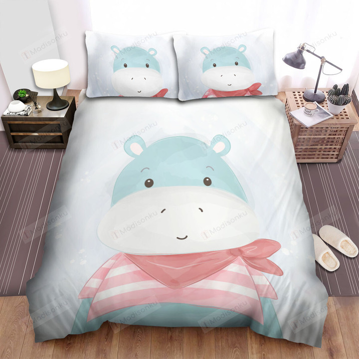 The Wild Animal - The Hippo Wearing A Red Scarf Bed Sheets Spread Duvet Cover Bedding Sets