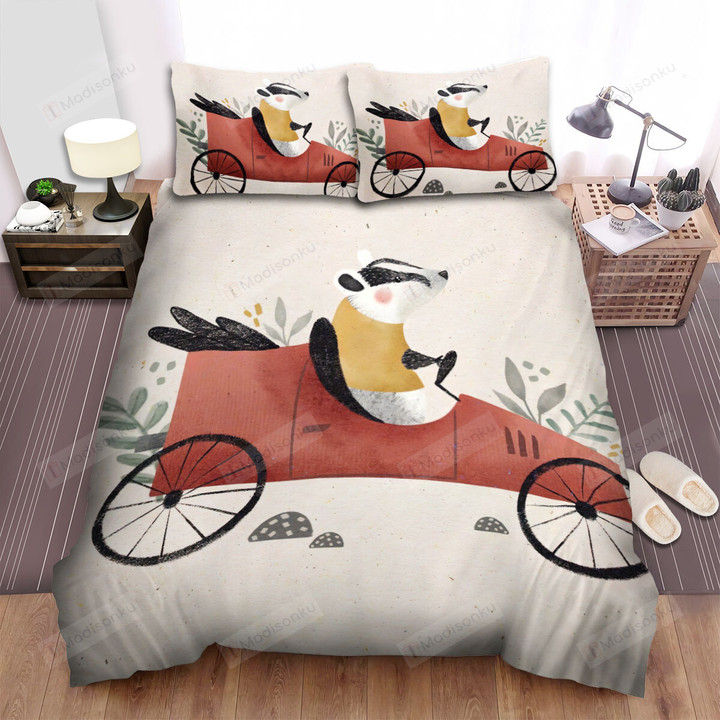 The Wild Animal - The Badger Driving A Red Car Bed Sheets Spread Duvet Cover Bedding Sets