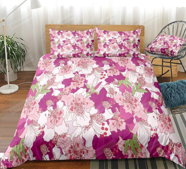 Pink Flowers Cotton Bed Sheets Spread Comforter Duvet Cover Bedding Sets