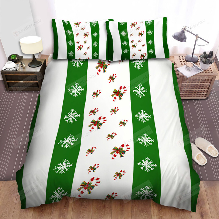 Christmas Art - Green Tie Candy Cane Bed Sheets Spread Duvet Cover Bedding Sets