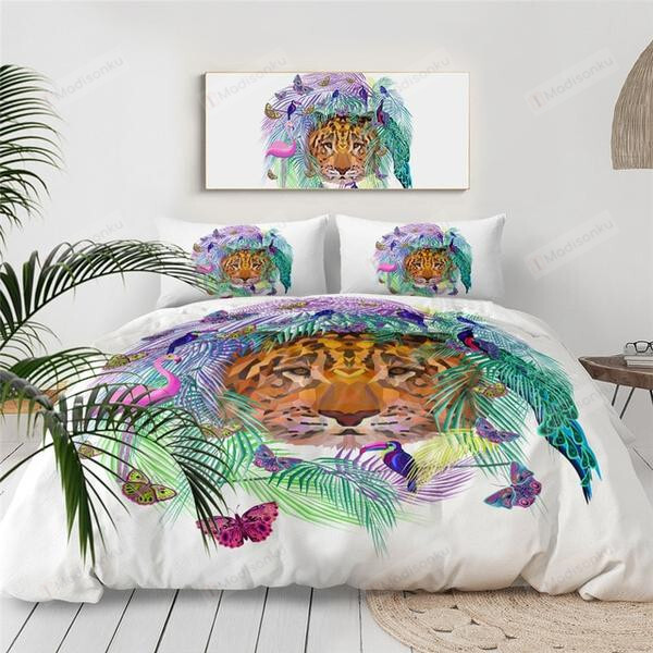 Tiger And Butterflies Cotton Bed Sheets Spread Comforter Duvet Cover Bedding Sets