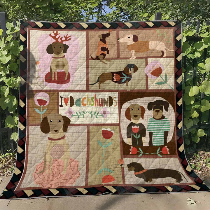 I Love Dachshund Quilt Blanket Great Customized Blanket Gifts For Birthday Christmas Thanksgiving