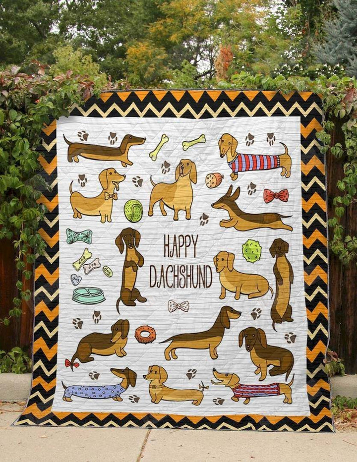 Dachshund Dog Drawing Happy Dachshund Quilt Blanket Great Customized Blanket Gifts For Birthday Christmas Thanksgiving
