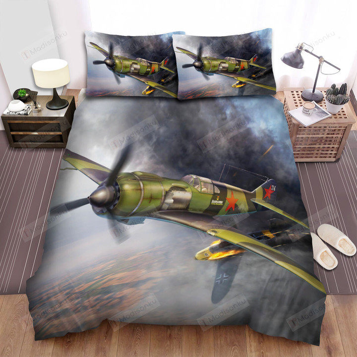 Military Weapon Ww2, Soviet Air Force Lavochkin Got Through It Bed Sheets Spread Duvet Cover Bedding Sets Plane