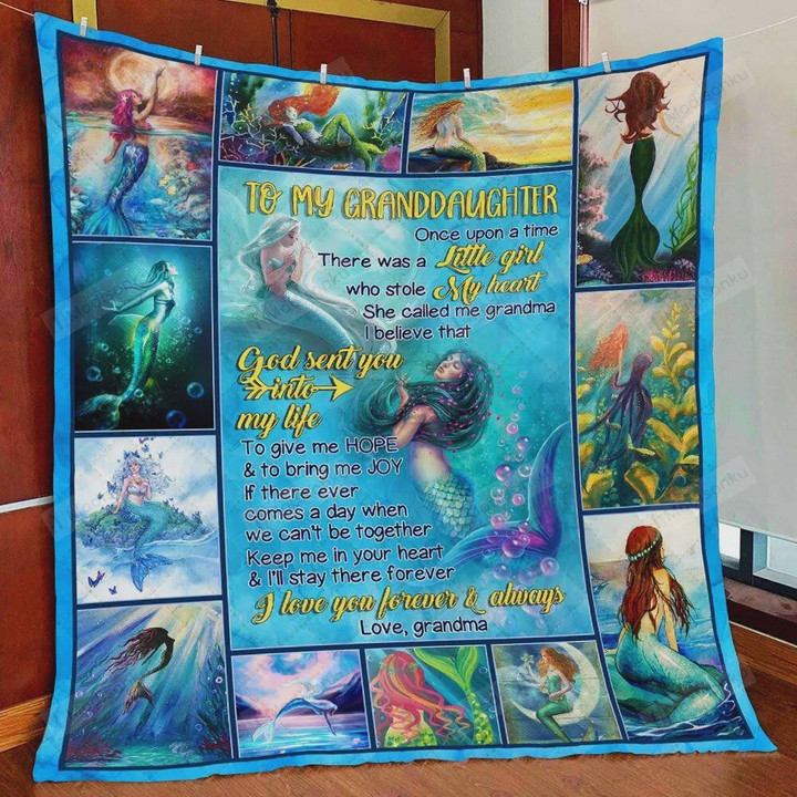 Personalized Mermaid Family To My Granddaughter Quilt Blanket From Grandma You're A Little Girl Who Stole My Heart Great Customized Blanket Gifts For Birthday Christmas Thanksgiving