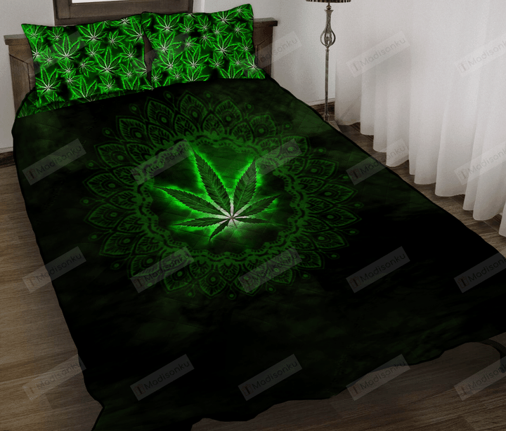 Green Cannabis Mandala Cotton Bed Sheets Spread Comforter Duvet Cover Bedding Sets Perfect Gifts For Canabis Lover Gifts For Birthday Christmas Thanksgiving