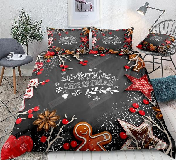 Christmas Snowflakes Stars Vibes Themed Cotton Bed Sheets Spread Comforter Duvet Cover Bedding Sets