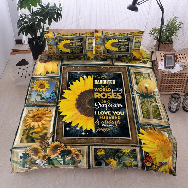Personalized Sunflower To My Daughter From Mom I Love You Forever And Always Cotton Bed Sheets Spread Comforter Duvet Cover Bedding Sets