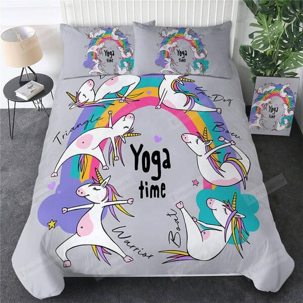 White Unicorn Yoga Pose Cotton Bed Sheets Spread Comforter Duvet Cover Bedding Sets