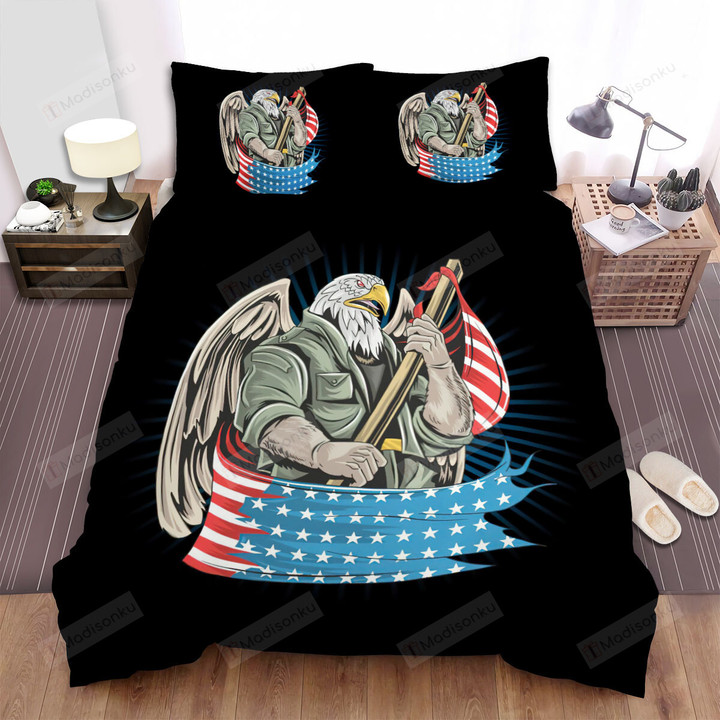 The Bald Eagle Man Holding A Flag Bed Sheets Spread Duvet Cover Bedding Sets