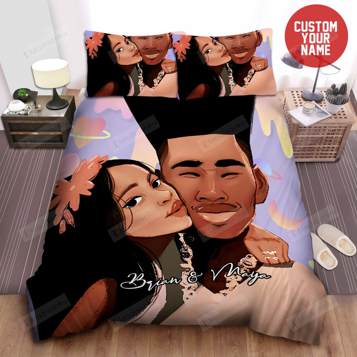 Happy Black Couple Art Custom Name Duvet Cover Bedding Sets