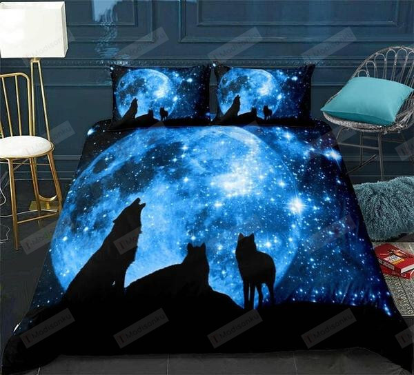 Wolves Under Galaxy Starry Sky Cotton Bed Sheets Spread Comforter Duvet Cover Bedding Sets