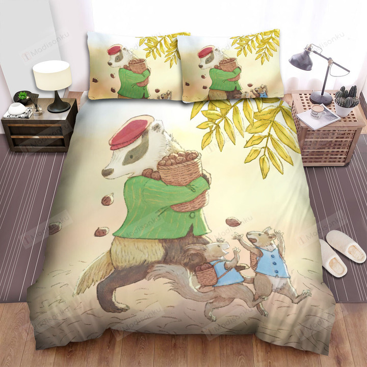 The Wild Animal - The Badger Collecting Nuts Art Bed Sheets Spread Duvet Cover Bedding Sets