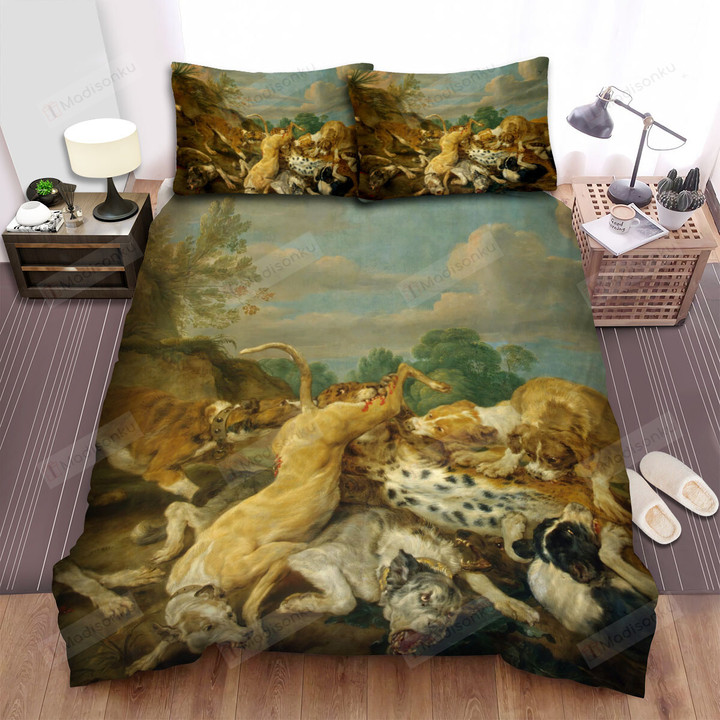 The Wild Animal - The Leopard Was Attacked By The Hounds Bed Sheets Spread Duvet Cover Bedding Sets