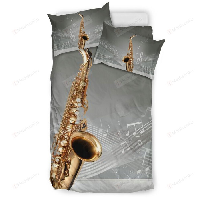Saxophone Grey Bedding Set Cotton Bed Sheets Spread Comforter Duvet Cover Bedding Sets