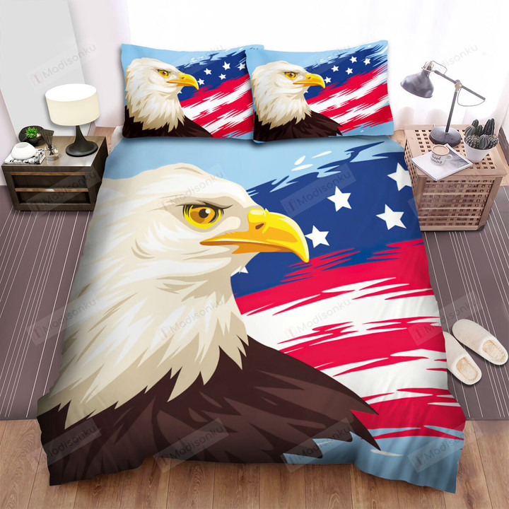 The Wild Animal - The Bald Eagle And America Flag Bed Sheets Spread Duvet Cover Bedding Sets