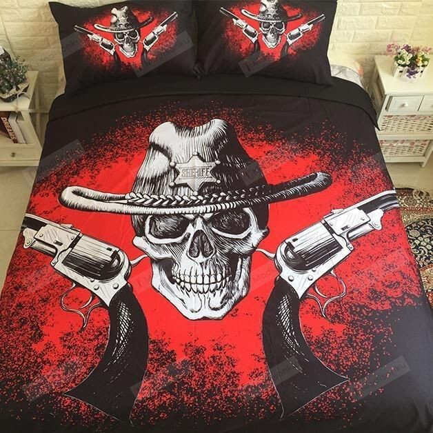 3D Skull Gun Cotton Bed Sheets Spread Comforter Duvet Cover Bedding Sets