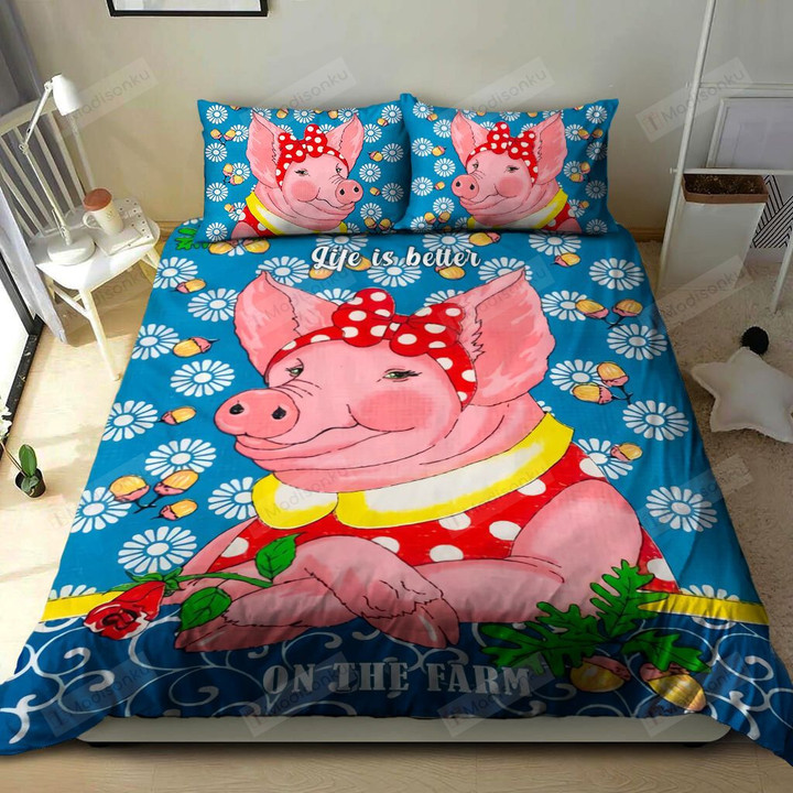 3D Pig Life Is Better On The Farm Cotton Bed Sheets Spread Comforter Duvet Cover Bedding Sets