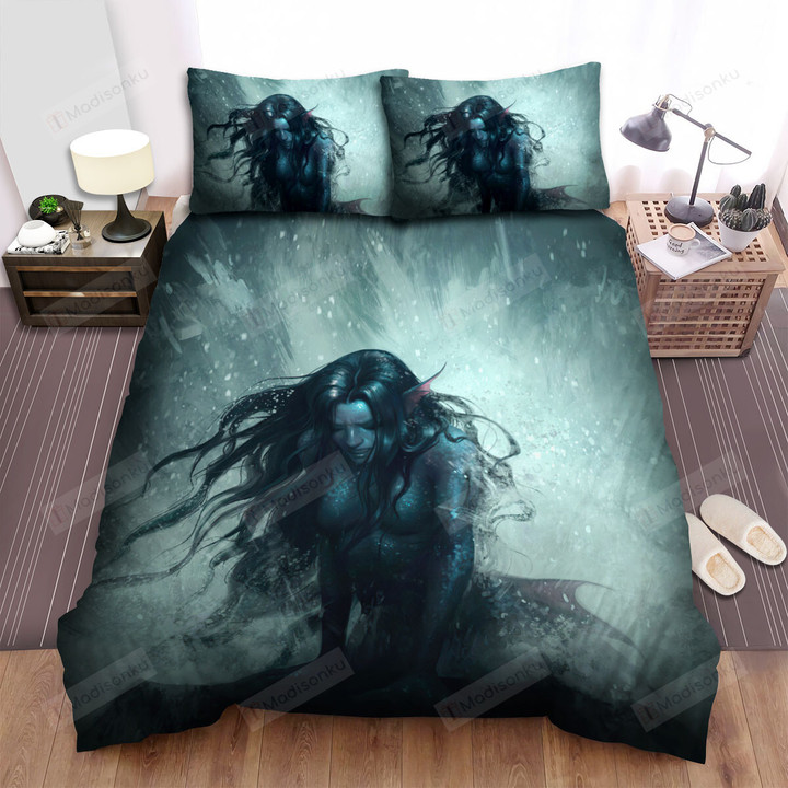Mermaid And Sea Waves Artwork Bed Sheets Spread Duvet Cover Bedding Sets