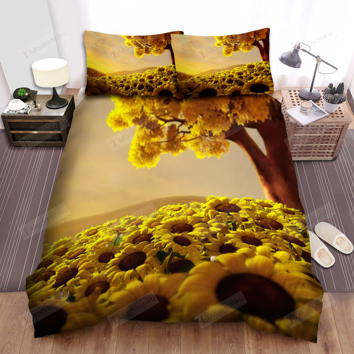 Sunflower Field Yellow Golden Sky Bed Sheets Spread Comforter Duvet Cover Bedding Sets