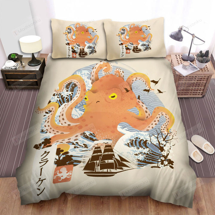 Kraken In Japanese Style Art Painting Bed Sheets Spread Duvet Cover Bedding Sets