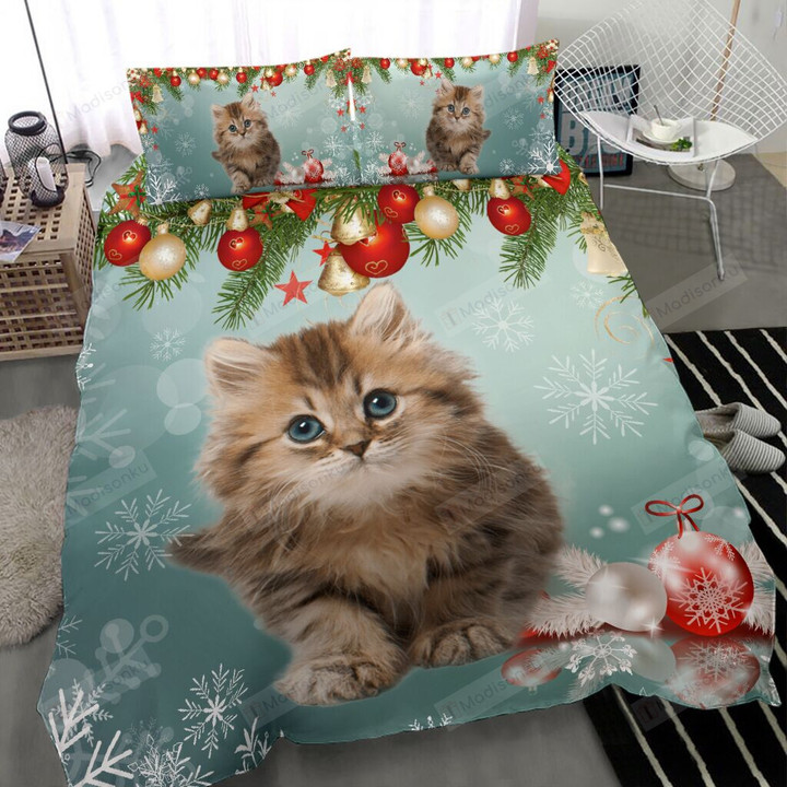 Cat Christmas Is Coming Cotton Bed Sheets Spread Comforter Duvet Cover Bedding Sets