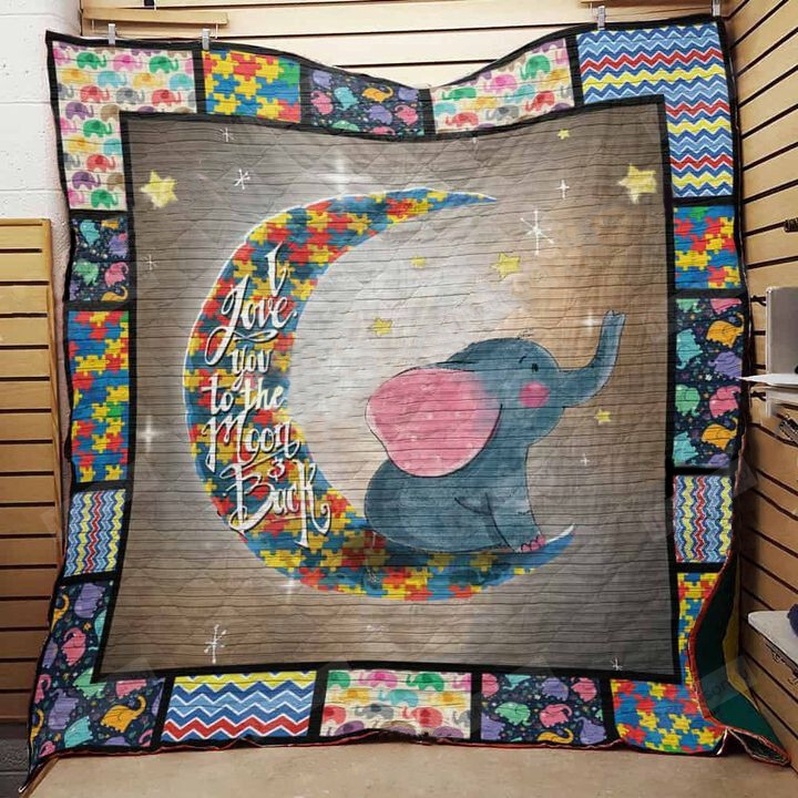 Elephant Autism I Love You To The Moon And Back Quilt Blanket Great Customized Blanket Gifts For Birthday Christmas Thanksgiving