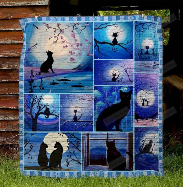 Black Cat At Night And Moon Quilt Blanket Great Customized Gifts For Birthday Christmas Thanksgiving Perfect Gifts For Cat Lover