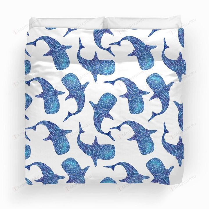 Blue Marokintana Whale Paatern Duvet Cover Bedding Set