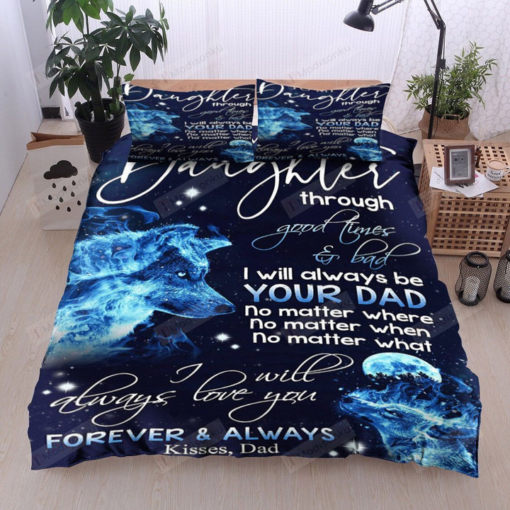 Personalized Blue Wolf To My Daughter I Will Always Love You From Dad Cotton Bed Sheets Spread Comforter Duvet Cover Bedding Sets