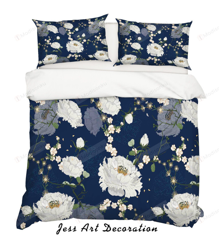 White Flowers Bed Sheets Duvet Cover Bedding Set Great Gifts For Birthday Christmas Thanksgiving