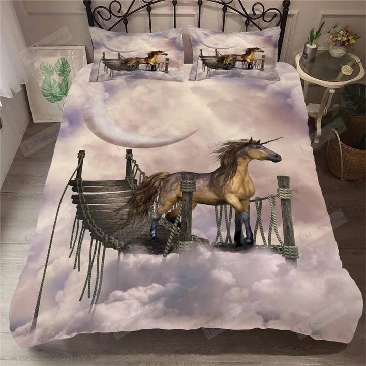 3D Unicorn On The Bridge In The Sky Cotton Bed Sheets Spread Comforter Duvet Cover Bedding Sets