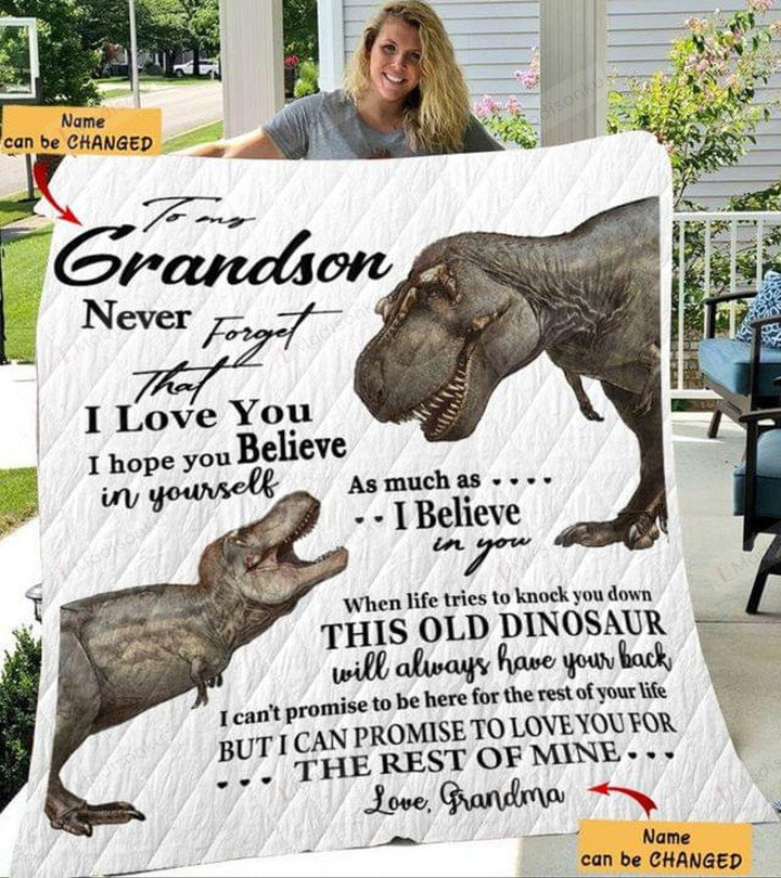 Personalized Dinosaur To My Grandson I Love You From Grandma Quilt Blanket Great Customized Blanket Gifts For Birthday Christmas Thanksgiving