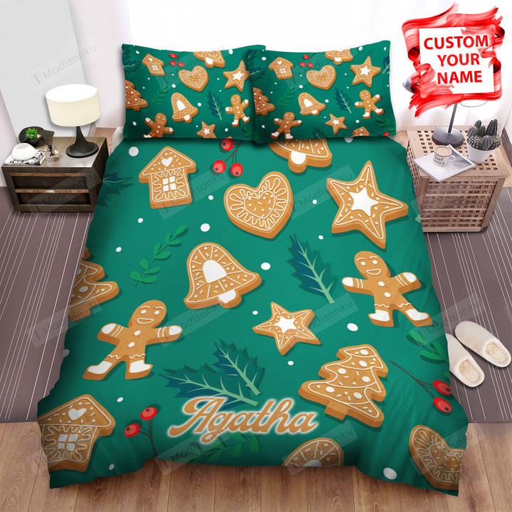 Gingerbread Cookie Pattern With Leaves Bed Sheets Spread Duvet Cover Bedding Sets