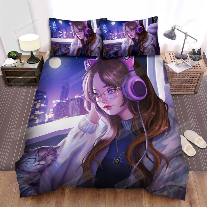 Gamer Lofi Girl Version Bed Sheets Spread Duvet Cover Bedding Sets
