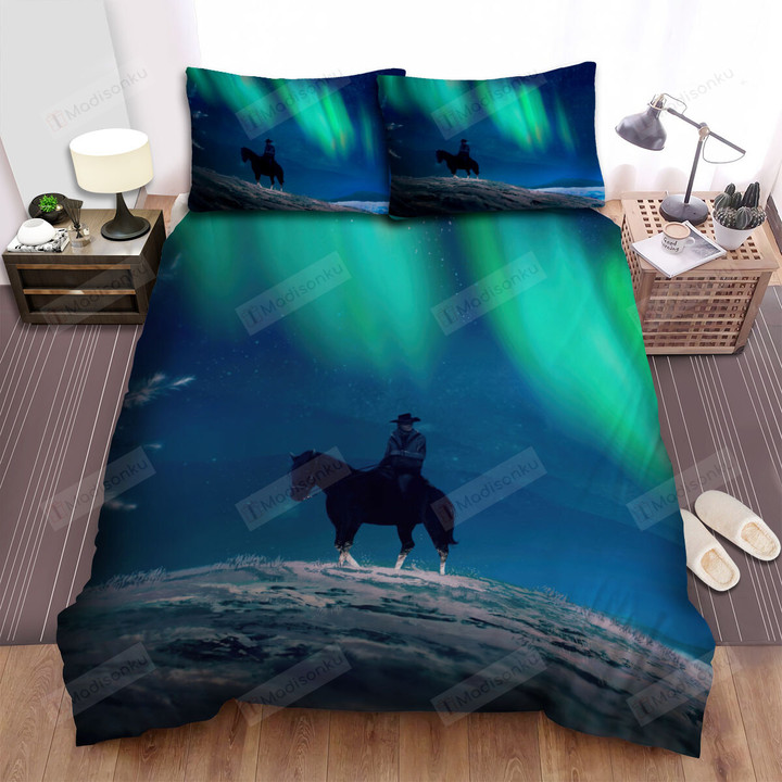 Cowboy In Aurora Sky Artwork Bed Sheets Spread Duvet Cover Bedding Sets