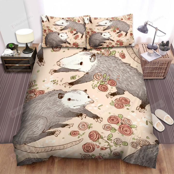 The Wild Animal - The Opossum And Roses Bed Sheets Spread Duvet Cover Bedding Sets