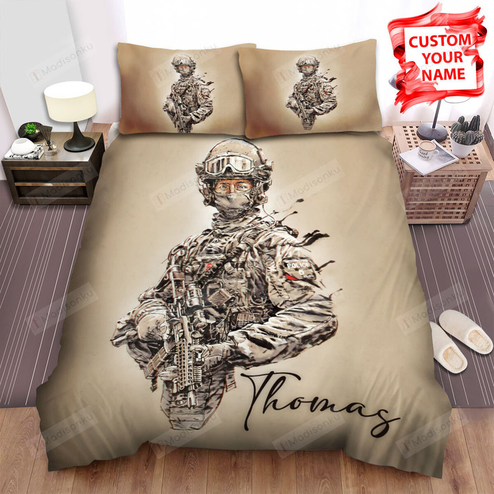 Army Soldier Gun Brave Bed Sheets Spread Comforter Duvet Cover Bedding Sets