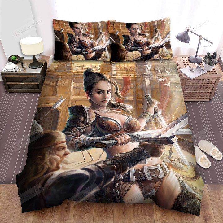 Gladiator Girls Battle For Freedom Artwork Bed Sheets Spread Duvet Cover Bedding Sets