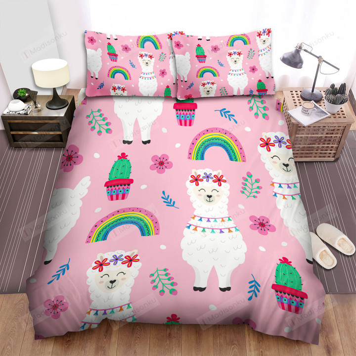 The White Llama And Rainbow Seamless Bed Sheets Spread Duvet Cover Bedding Sets